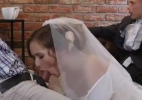 Cute bride gets fucked for cash in front of her groom